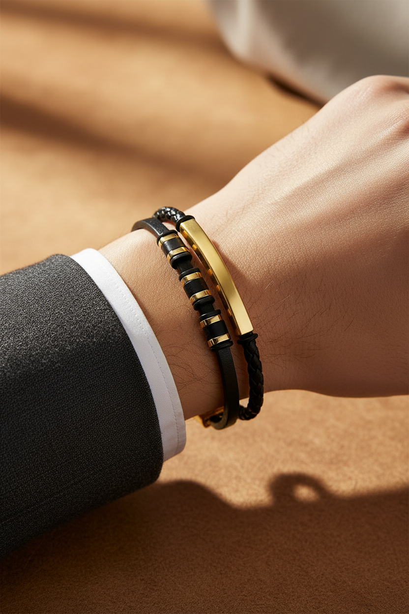 Leren en roestvrijstalen armband