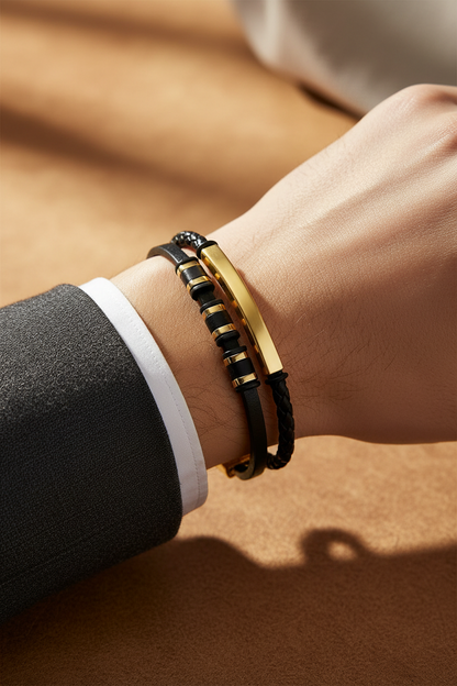 Leren en roestvrijstalen armband