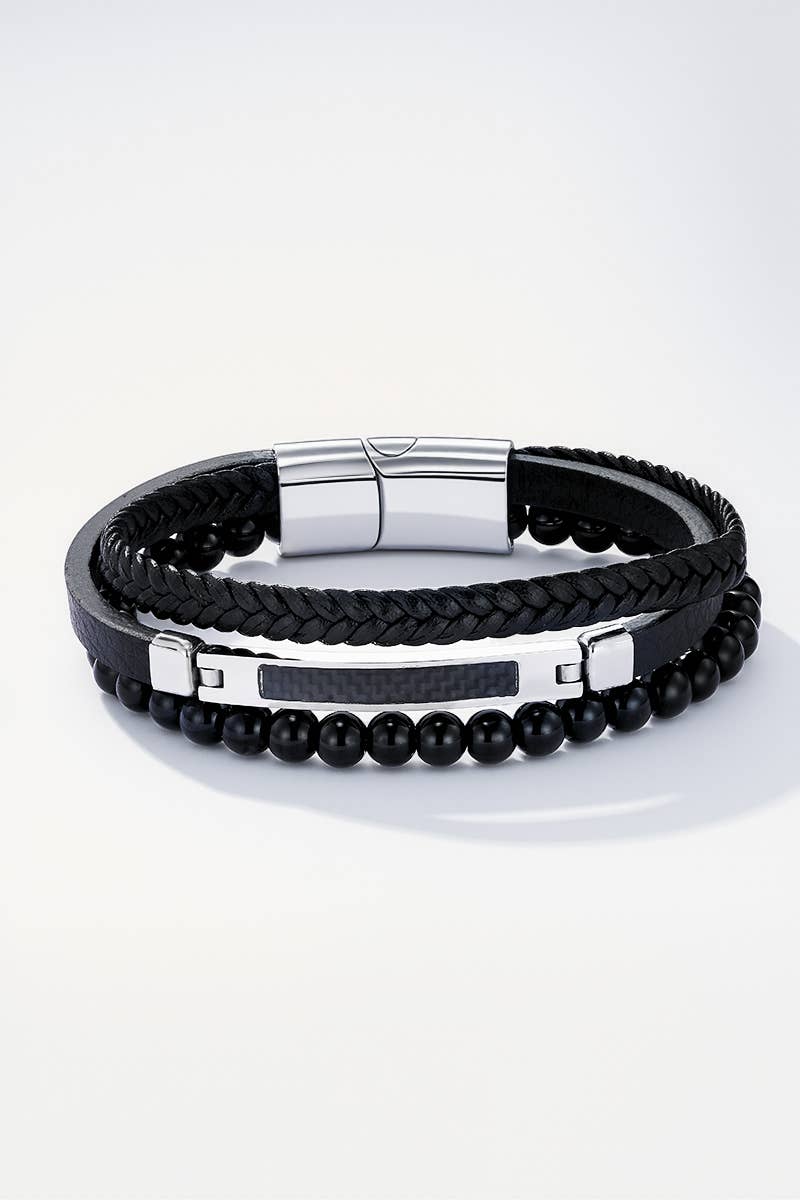 Leren en roestvrijstalen armband