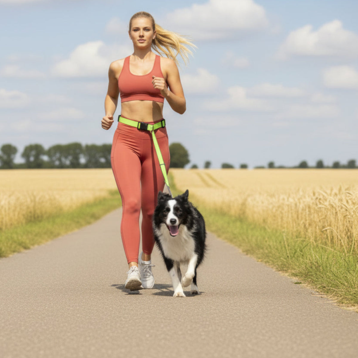Jogginglijn met heupriem - fluogeel
