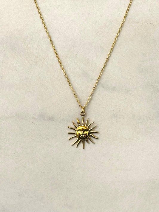 Cassette Barcelona ketting van roestvrij staal met zonnesymbool, goudkleurig
