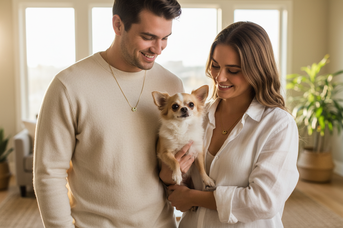 Man en vrouw met gouden pootjes ketting